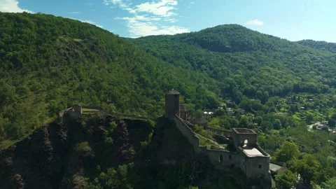 Side Approach to Hrad Střekov Castle Tower in the Czech Republic Stock Footage 314613935