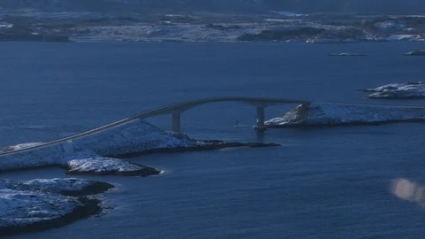 Side arial view of the Atlantic Road in Norway Stock Footage 87684473