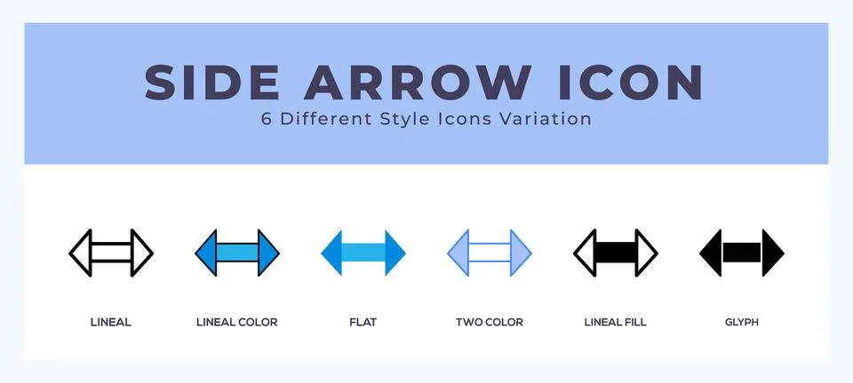 Side arrow icon symbol set. outline. glyph black. flat color and filled lin.. Stock Illustration