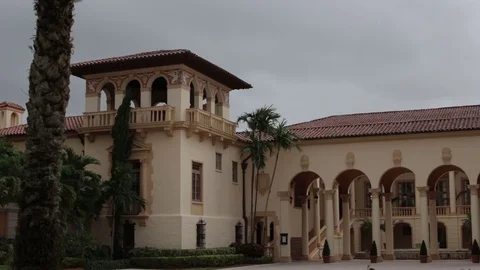 Side of Biltmore Hotel with Palm Tree Medium Shot Stock Footage 76356376