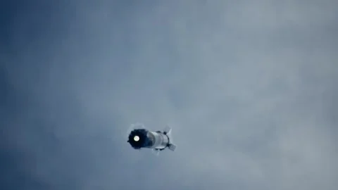 Side booster landing from SpaceX Falcon 9 rocket launch of GOES-U satellite Stock Footage 278456989