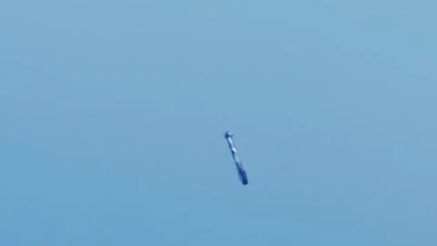 Side boosters landing from SpaceX Falcon 9 rocket launch of GOES-U satellite Stock Footage 278456900