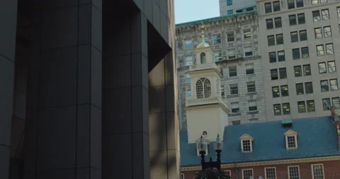 Side of Boston's original colonial Old State house steeple tower Stock Footage 219191583