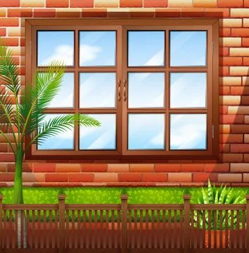 Side of building with brick wall and window Ilustración de archivo