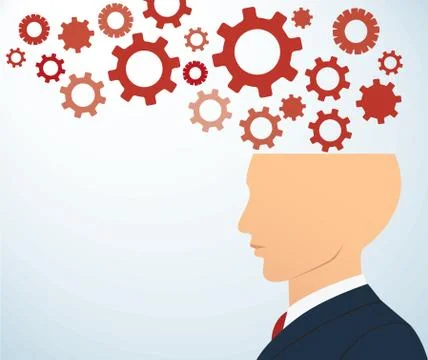 Side businessman head with gears vector background Stock Illustration