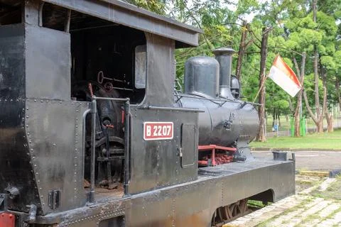 Side Cabin Of Preserved Steam Train With National Flag Stock Photos