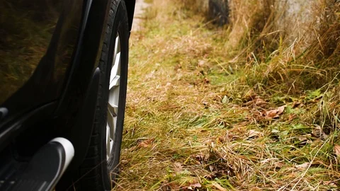 The side of the car on the side of the road, against the background of moving ca Stock Footage 121633335