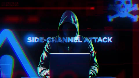 Side-Channel Attack Word on Hacker concept technology futuristic data backgr Stock Footage 343338528