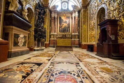 Side chapel dedicated to St. James in Valletta Cathedral, Malta Stock Photos
