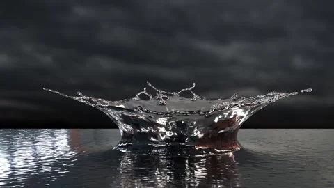 Side Close up of a Dark Liquid Crown Splash in Slow Motion on dark background Stock Footage 345571105