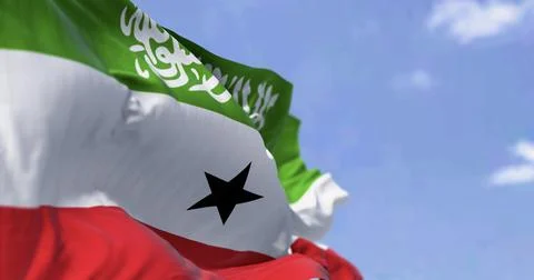 Side close-up view of Somaliland national flag waving in the wind. Stock Illustration