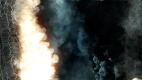 Side content frame of blue smoke with fire - abstract 3D rendering 스톡 일러스트