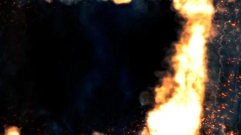 Side content frame of blue smoke with fire - abstract 3D illustration Illustrazione stock