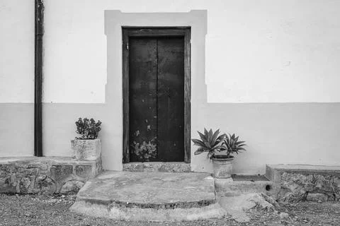 Side door Maristela hermitage, Fita del Ram, Esporles, Mallorca, Balearic Isl Stock Photos