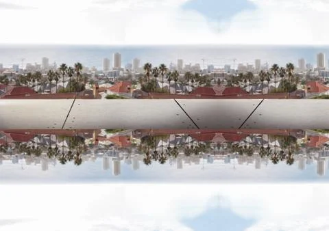 Up side down city. mirror effect, with iron between two citys Stock Illustration