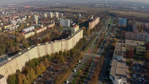 Side down drone shot over suburb in Ostrava in summer 스톡 동영상 332819736
