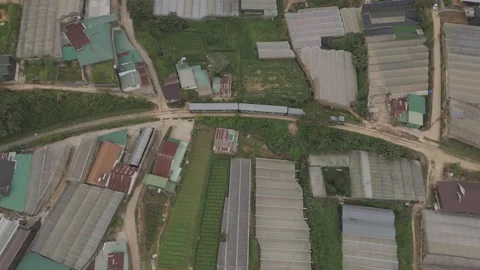 Side drone flight alongside moving train in Da Lat, Vietnam Stock Footage 319909768