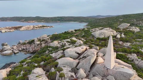 Side Drone Flight Near Lighthouse Reflecting Sunset Sardegna Coast Stock Footage 333634984