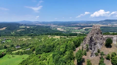 Side Drone Flight Past Trosky Castle – Parallel Scenic View Stock Footage 313673594