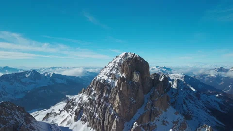 Side Drone Orbit Around Snowy Peak in San Pellegrino Stock Footage 336245458