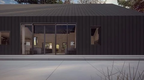 Side elevation luxury black house 3d illustration Stock Illustration