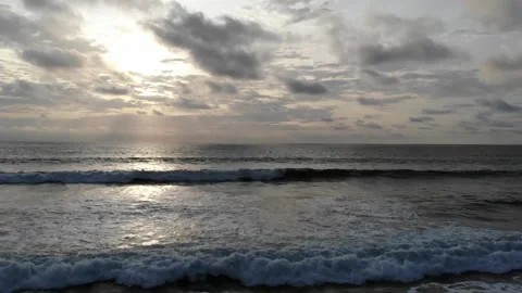 Side-flight Moving sea with sunset and sky with clouds Video stock 198096374