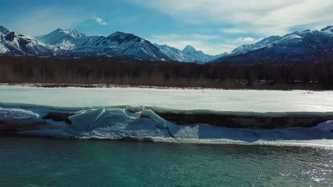 Side flight over slow river in winter. Stock Footage 174551894