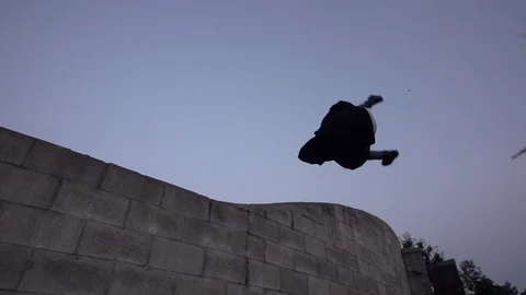 Side Flip Slow Motion Off Wall Stock-Footage 80072318