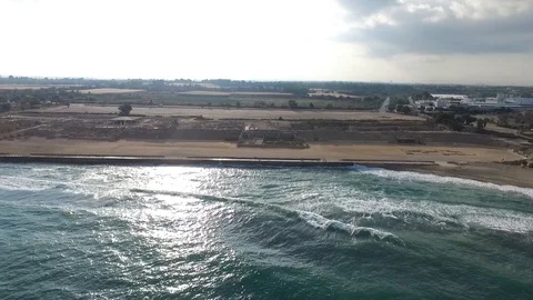 Side-fly over Caesarea Old City, Hippodrome Promenade. Israel. DJI-0011-03 Stock-Footage 98506804