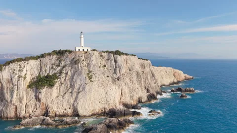 Side Flyby of Cape Lefkatas Lighthouse Stock Footage 335960904