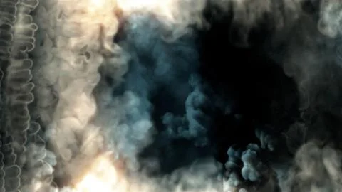 Side frame of blue smoke with fire - abstract 3D illustration Stock Illustration