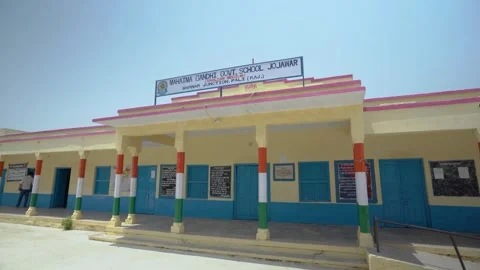 Side to Front View of MG Govt School, Jojawar Video stock 322161618