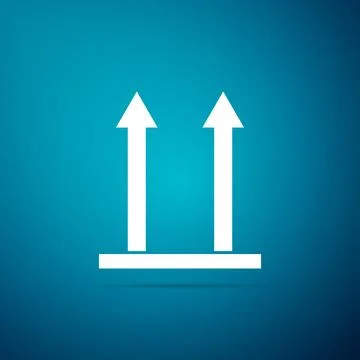 This side up icon isolated on blue background. Two arrows indicating top si.. Stock Illustration