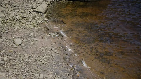 Side of lake rocks wave coast water summer shore Stock Footage 156145313