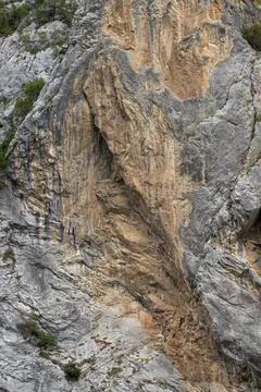 The side of a large rocky cliff on a spring day Stock Photos