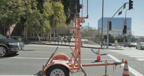 Side left driving plate - 1st St at Grand Avenue, Downtown LA Stock Footage 114080928