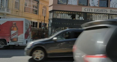 Side left driving plate - Grant Ave at Columbus Avenue, San Francisco Stock Footage 113716113