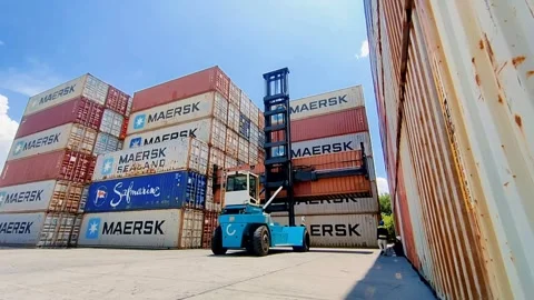 Side loader is stacking containers Stock Footage 312021864