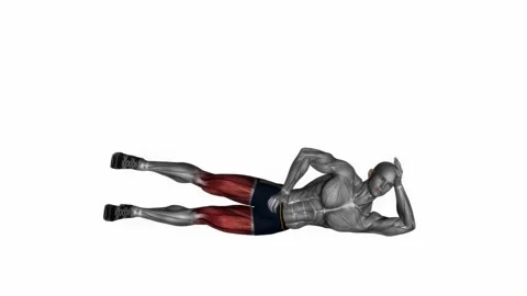 Side lying leg lift right   fitness exercise workout animation male muscle highl 動画素材 243990547
