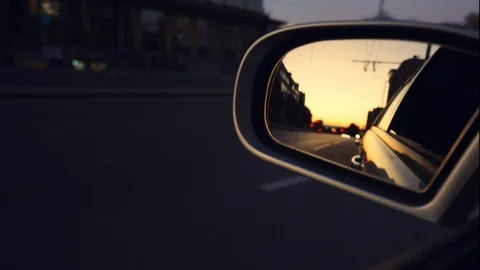 Side mirror of a car, evening time. Stock Footage 117975017