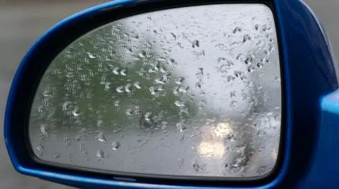 Side mirror with sound of rain.rear view mirror Stock Footage 11119050