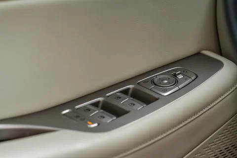 Side mirrors control panel on side door. Foto stock