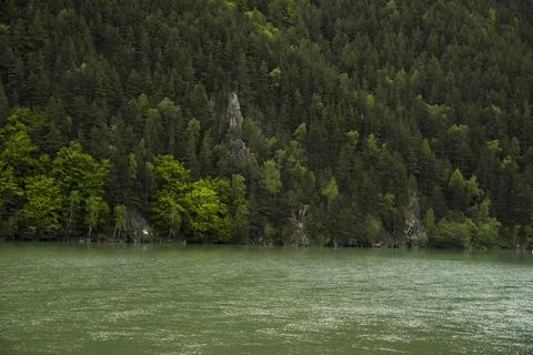 Side of mountain river valley in the spring Stock Photos