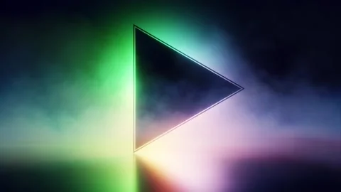 Side neon triangle with smoke over changing rgb glow background Stock Footage 347206219