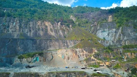 Side of open pit mine Stock Photos