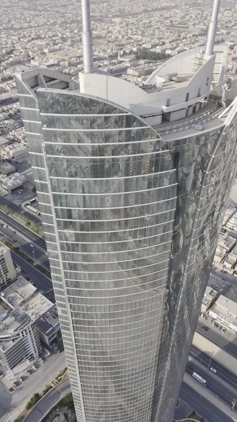 Side Orbit Around Rafal Tower in Riyadh Skyline Stock Footage 343047336