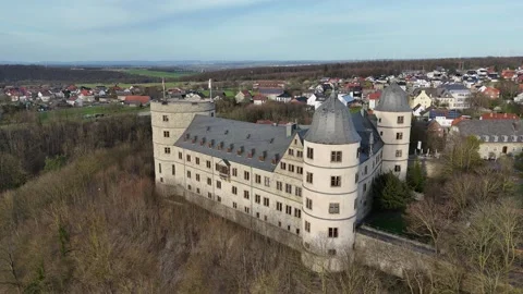 Side orbit view of Wewelsburg and village surroundings Stock Footage 331209330