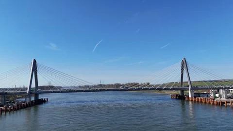 Side pan across bridge with visible construction works Stock Footage 331200455