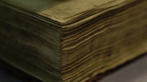 Side pan over antique leather book with patina and metal details Stock Footage 306619056