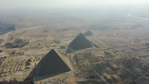 Side Panning Aerial Drone shot of 3 Pyramids in Giza, Egypt Stock Footage 151326341